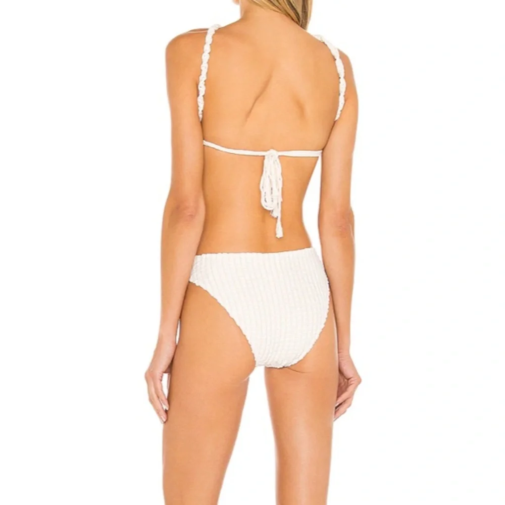NORMAILLOT AURA SWIMSUIT PITAYA MACRAMÉ KNIT WOVEN TOP PINK LIQUID METAL